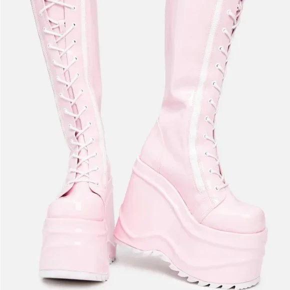 Demonia Shoes Demonia Wedge Knee High Boots Poshmark